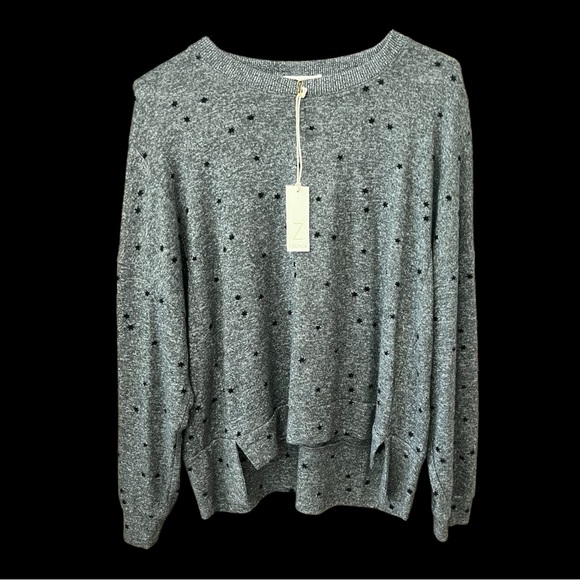 NWT Z SUPPLY Cassidy Flocked Star Long Sleeve Top in Gray, Size Small - Picture 1 of 8